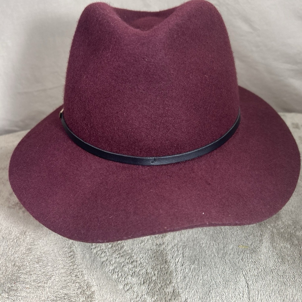 Banana Republic Burgundy Wool Felt Wide Brim Fedora Hat Black Band Women's